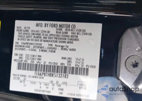 2019 Ford Mustang Ecoboost z USA, uszkodzony, nr VIN 1FA6P8TH8K5132182